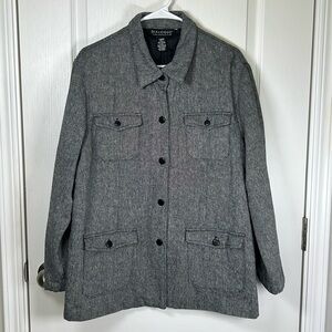 Dialogue Linen Cotton Blend Gray Black  Shirt/Jacket Safari Size Large